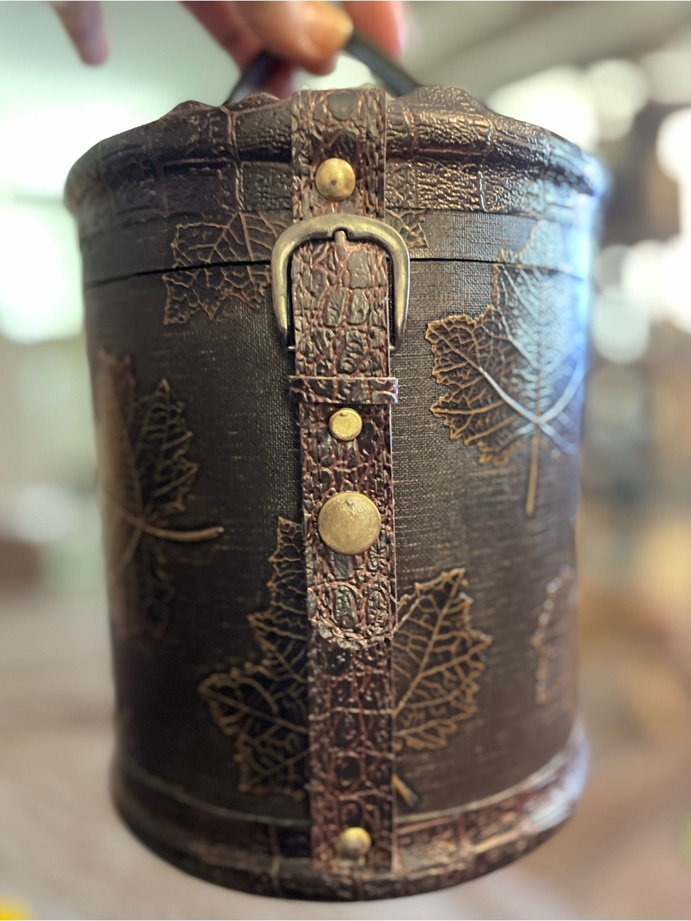 Vintage Wood Embossed Maple Leaf Handbag - Cigar Box - Purse